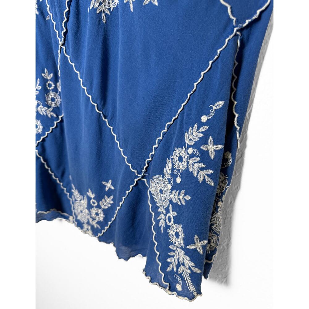 Anthropologie X Meadow Rue Women's Ping Blue Embroidered Maxi Skirt Boho Peasant - Picture 6 of 10
